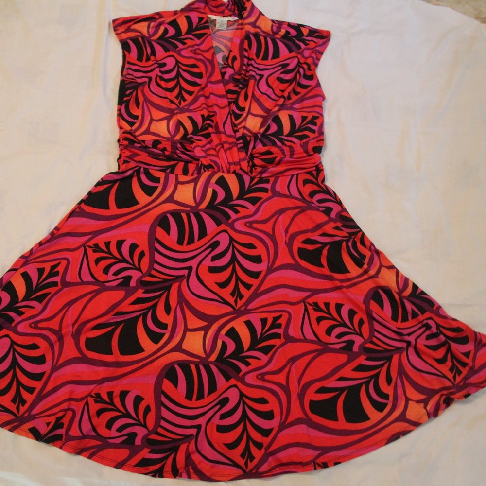 Colorful dress, red pink & black. Size 16. Like new. Studio AA.